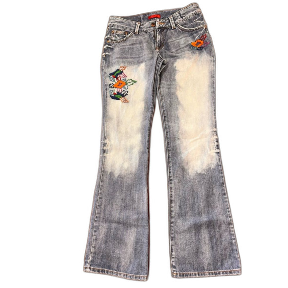 Y2K Boho Billabong Low Rise Embroidered Jeans VTG 90s Flared Light Wash 30x33 - Picture 4 of 7